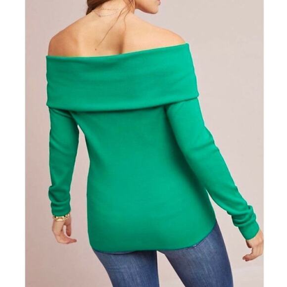 Ett:wa Anthropologie Green Ribbed Knit Sweater SMALL Preppy Yuppie Old Money - Picture 3 of 11